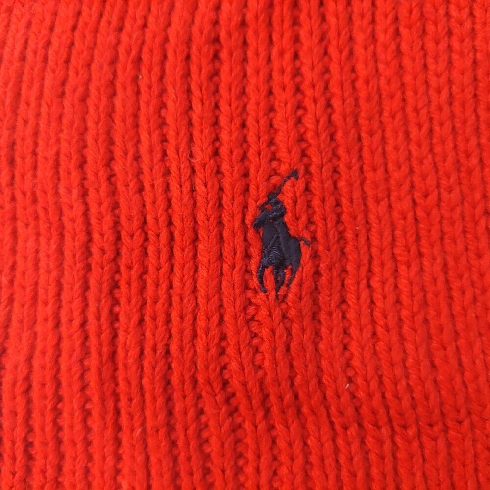 POLO Ralph Lauren 80s Vintage Red Knit Scarf Black Embroidered Polo Logo Scarves - Picture 6 of 8